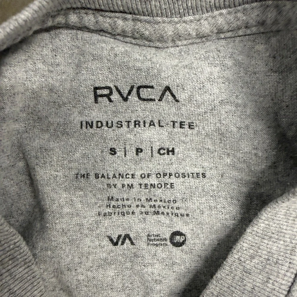 RVCA Mens Industrial Tee Heather‎ Grey Vertical Logo Graphic T-Shirt Size Small